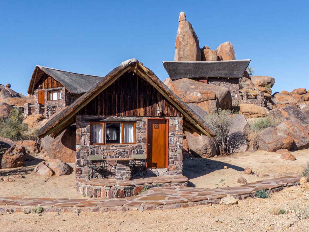 Safari lodge exterior in African savannah