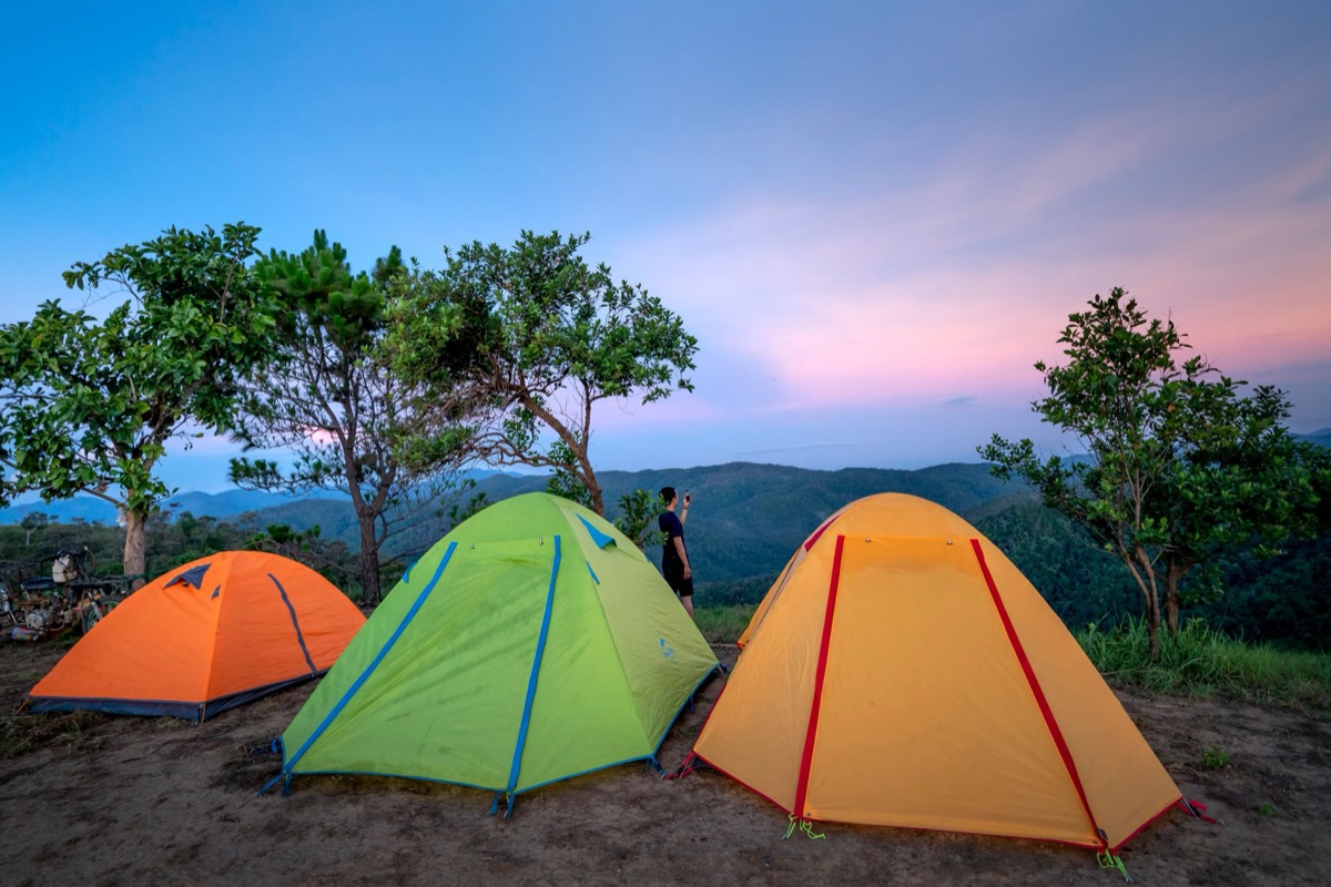 Camping tent in African savanna